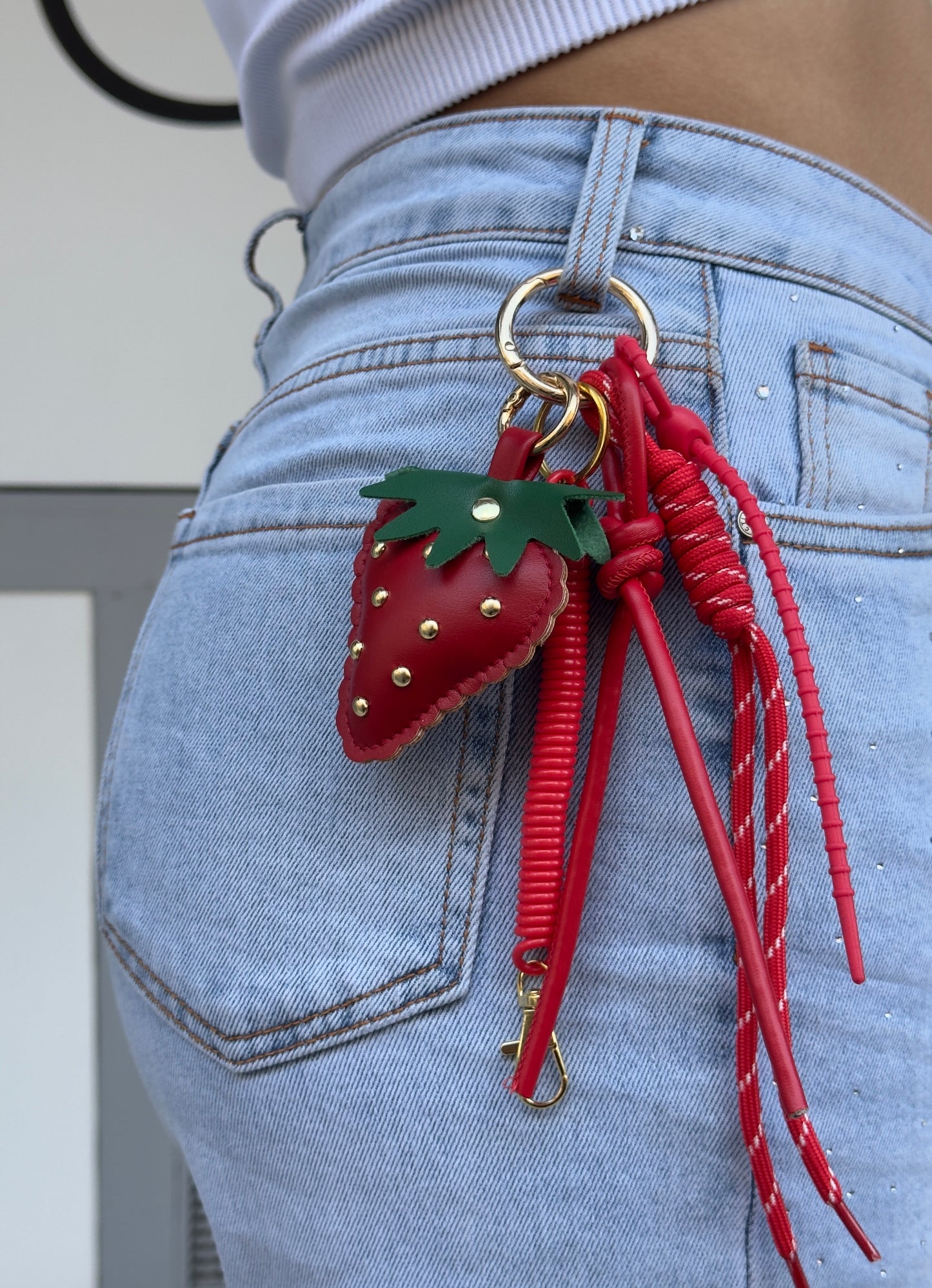 🍓 leather bag charm